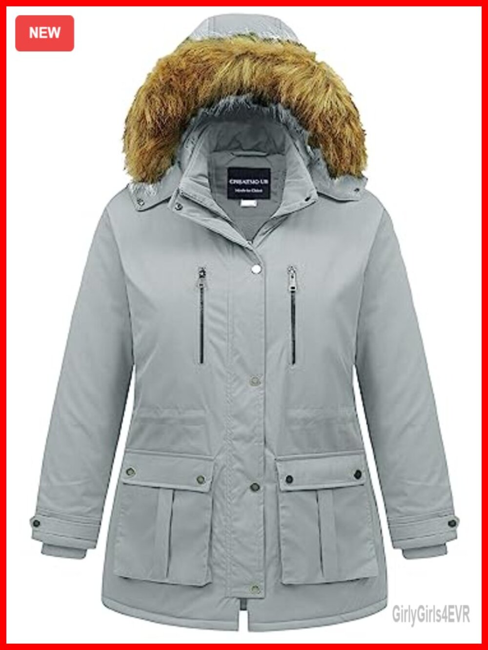 Plus Size Long Puffer Jacket Waterproof Down Alternative Coat with Fur Hood